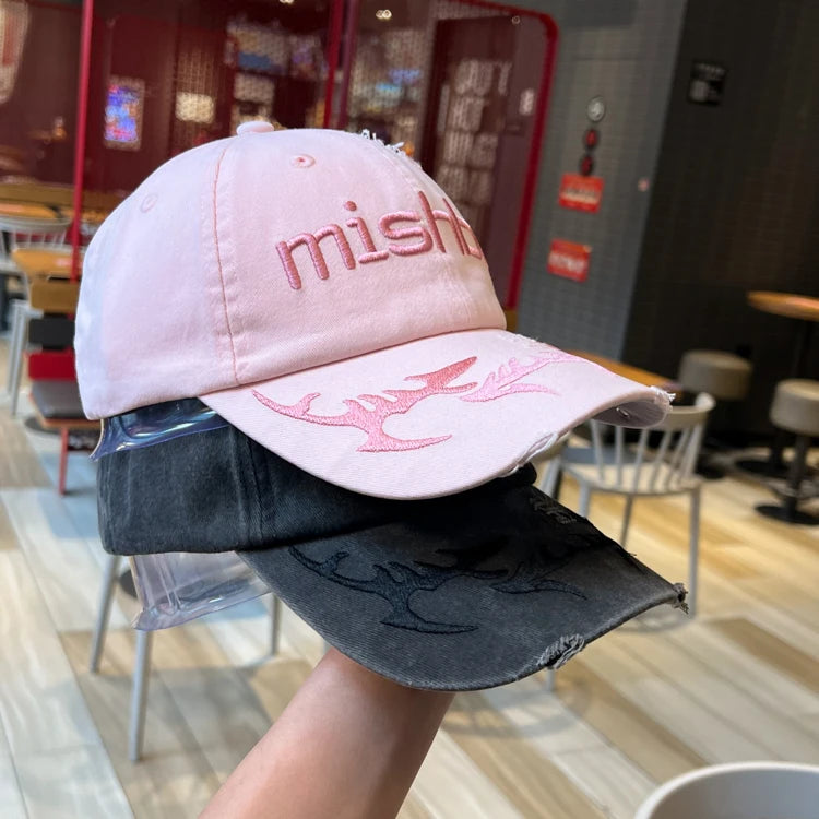 Fashionable Face-Looking Small Curved Brim American Retro Tattered Jeans Baseball Cap Versatile New Deep Top Peaked Cap