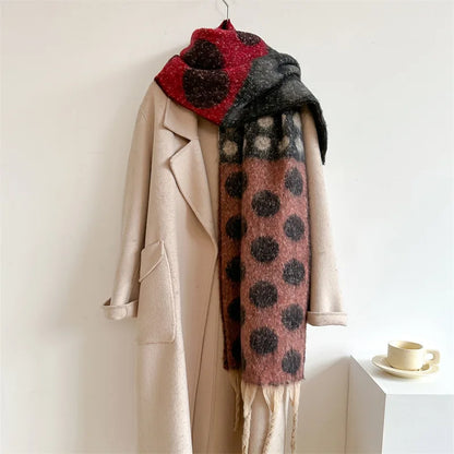 Autumn Winter Vintage Imitation Cashmere Dot Scarves Men Women Luxury Long Warm Scarf Fashion Tassel Neckerchief Thickened Shawl