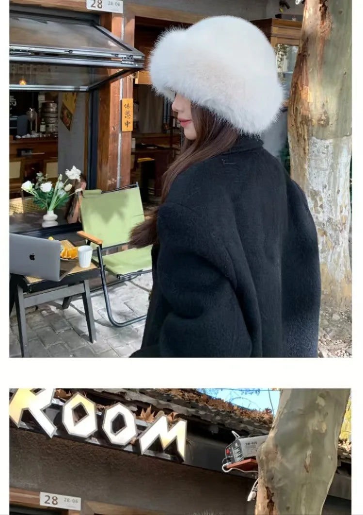 New Women's Fashion Fur Cap Fur Hat Autumn And Winter Fur Hats Mongolian Hat Brimless Plush Fluffy Skiing Riding Warm Caps