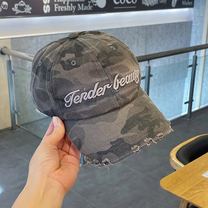 Street Tide Brand Three-Dimensional Embroidery Camouflage Baseball Cap Female Face Little Wild Peaked Cap