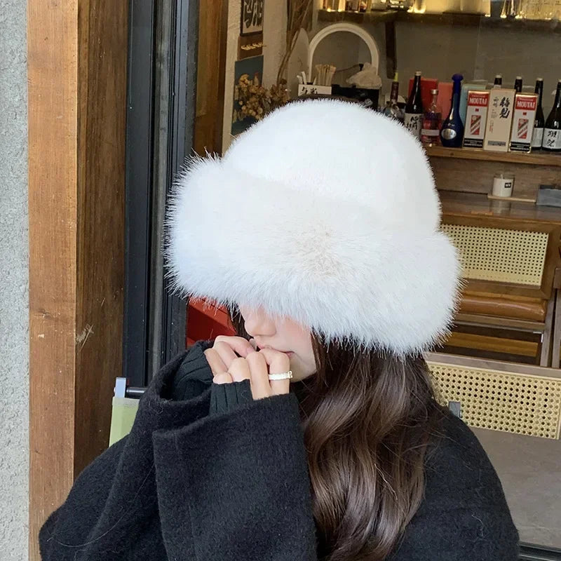 New Women's Fashion Fur Cap Fur Hat Autumn And Winter Fur Hats Mongolian Hat Brimless Plush Fluffy Skiing Riding Warm Caps