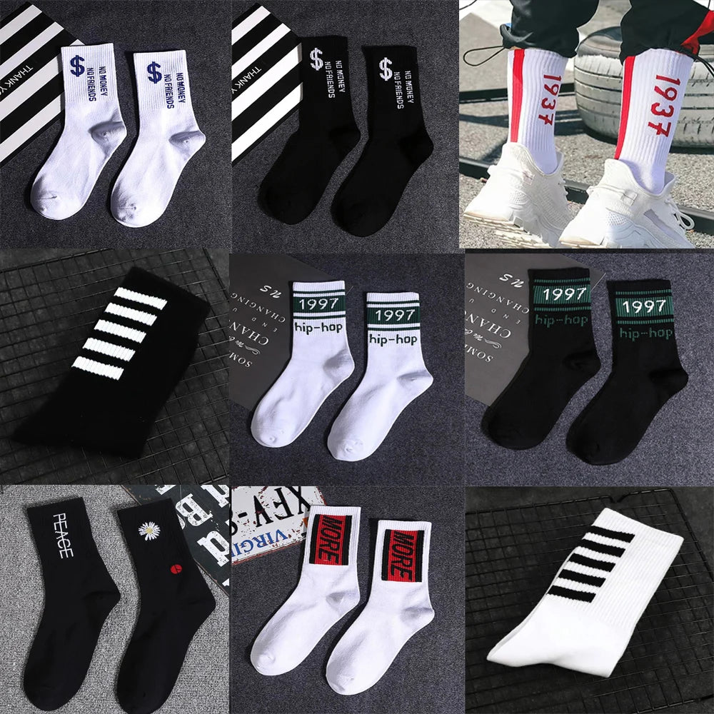 Men Socks Cotton Graphic Hip-Hop 1997 Pattern Funny Long Women Black Hot Fashion Solid Sport Street Casual Hosiery