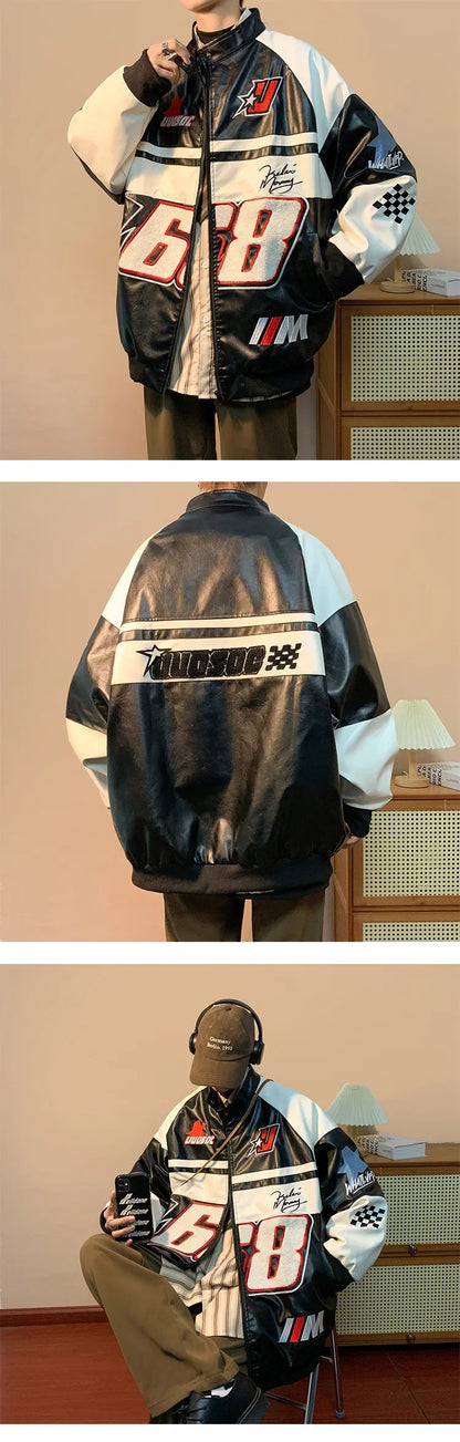 American Retro Hip-hop Letter Embroidered Jacket Men's Fashion Loose Streetwear Oversized Cool Windproof Punk Racing Coats