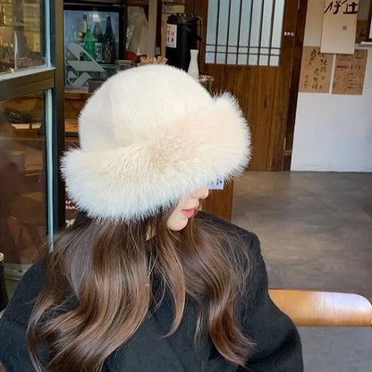 New Women's Fashion Fur Cap Fur Hat Autumn And Winter Fur Hats Mongolian Hat Brimless Plush Fluffy Skiing Riding Warm Caps