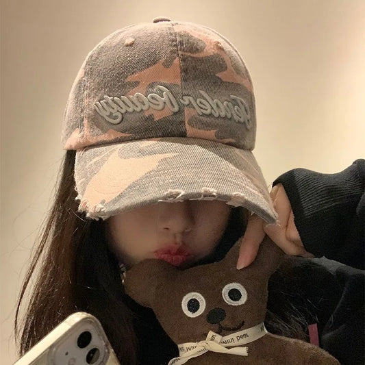 Street Tide Brand Three-Dimensional Embroidery Camouflage Baseball Cap Female Face Little Wild Peaked Cap