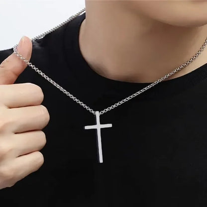 New Stainless Steel Cross Pendant Necklace for Men Women Minimalist Jewelry Male Female Necklaces Silver Color Sweater Chain