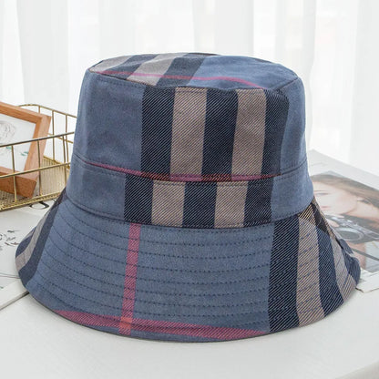 Plaid Colourful Fisherman's Hat Women Korean Suede Basin Hat Casual Foldable Warm Hat Fashionable Soft 56-58cm