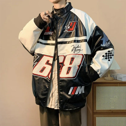 American Retro Hip-hop Letter Embroidered Jacket Men's Fashion Loose Streetwear Oversized Cool Windproof Punk Racing Coats