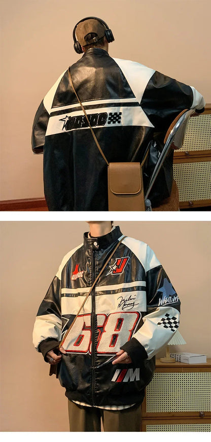 American Retro Hip-hop Letter Embroidered Jacket Men's Fashion Loose Streetwear Oversized Cool Windproof Punk Racing Coats