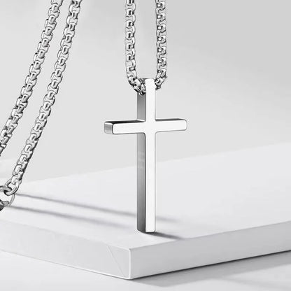 New Stainless Steel Cross Pendant Necklace for Men Women Minimalist Jewelry Male Female Necklaces Silver Color Sweater Chain