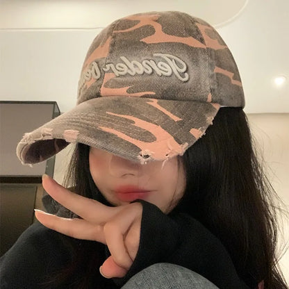 Street Tide Brand Three-Dimensional Embroidery Camouflage Baseball Cap Female Face Little Wild Peaked Cap