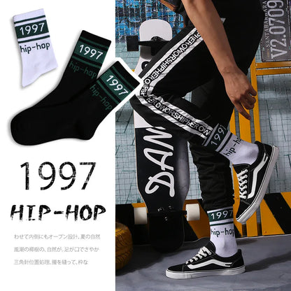 Men Socks Cotton Graphic Hip-Hop 1997 Pattern Funny Long Women Black Hot Fashion Solid Sport Street Casual Hosiery