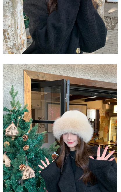 New Women's Fashion Fur Cap Fur Hat Autumn And Winter Fur Hats Mongolian Hat Brimless Plush Fluffy Skiing Riding Warm Caps