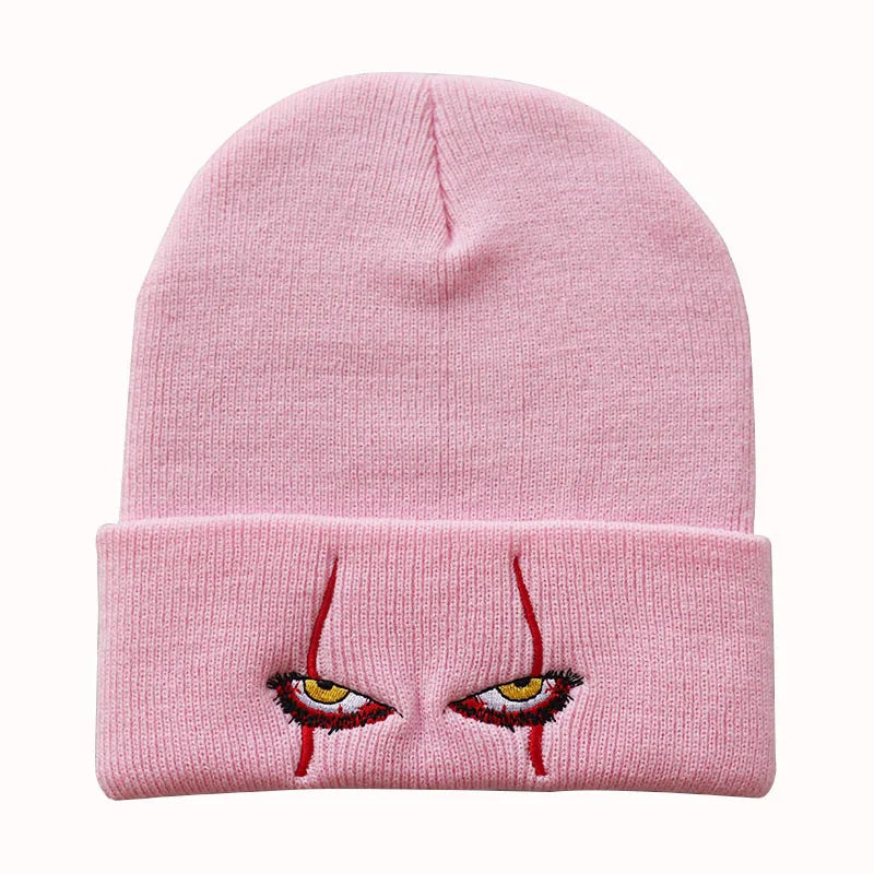 Embroidered Woolen Beanies Hat Scary Clown Eyes Knitted Hat Warm Hedging Hip-hop Hat Woolen Halloween Hat Beanies 100pcs