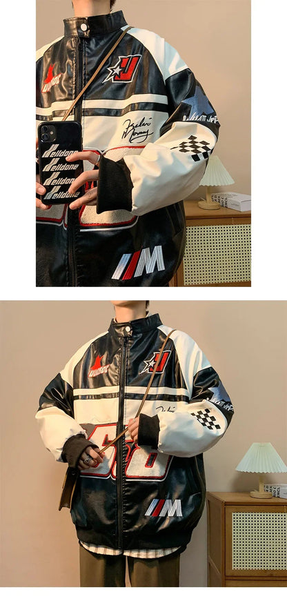 American Retro Hip-hop Letter Embroidered Jacket Men's Fashion Loose Streetwear Oversized Cool Windproof Punk Racing Coats