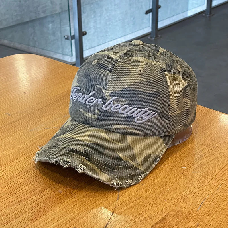 Street Tide Brand Three-Dimensional Embroidery Camouflage Baseball Cap Female Face Little Wild Peaked Cap