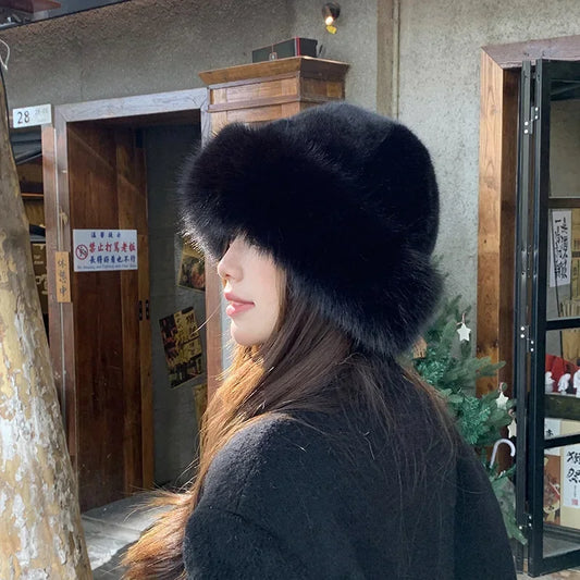 New Women's Fashion Fur Cap Fur Hat Autumn And Winter Fur Hats Mongolian Hat Brimless Plush Fluffy Skiing Riding Warm Caps