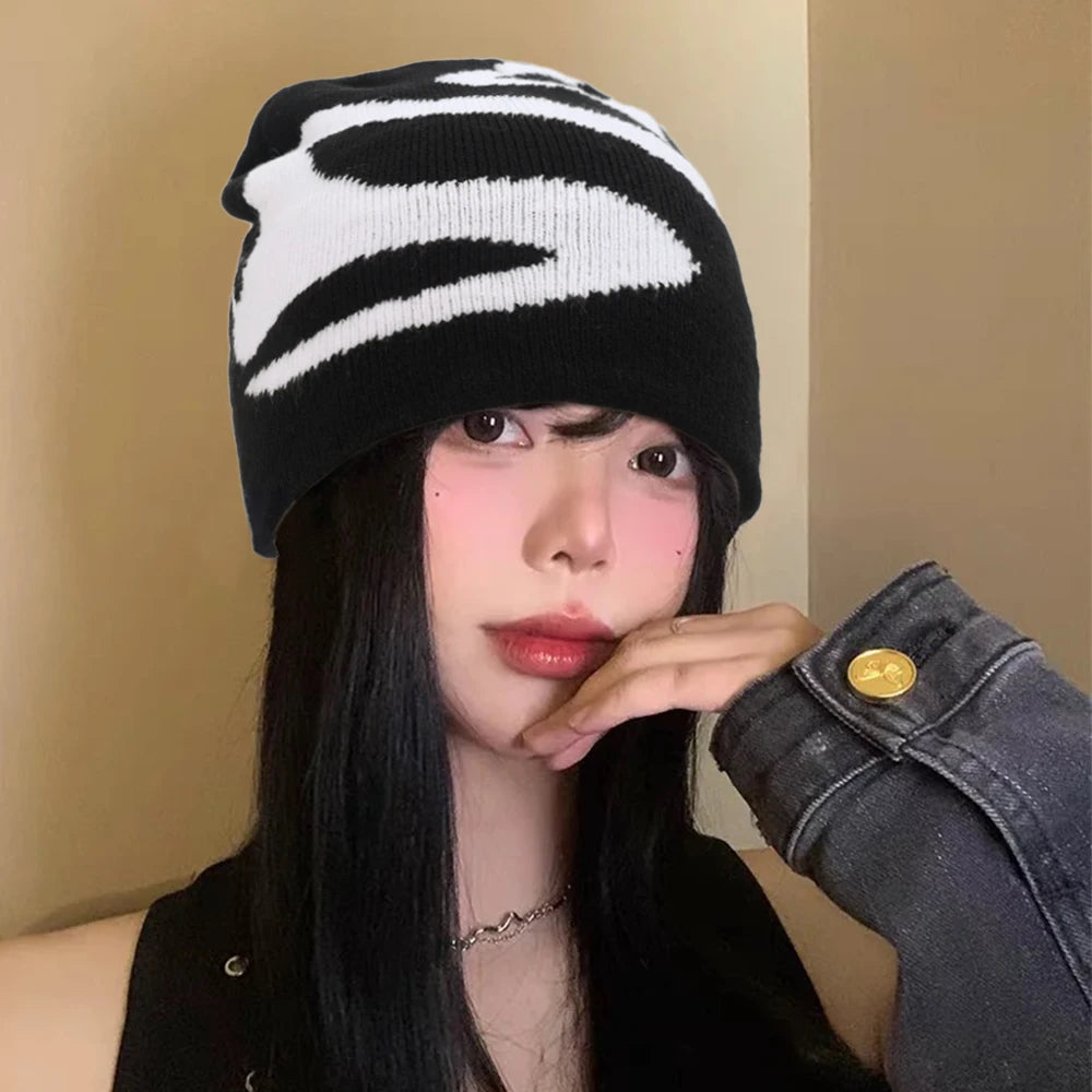 Women Hat Knitting Beanies Goth Tooth Caps Men Y2k Streetwear Winter Fashion Pullover Kpop Harajuku Vintage Warm Hip Hop Unisex