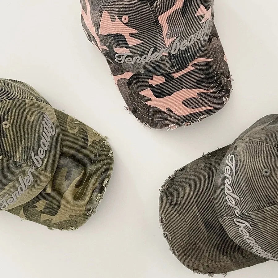 Street Tide Brand Three-Dimensional Embroidery Camouflage Baseball Cap Female Face Little Wild Peaked Cap