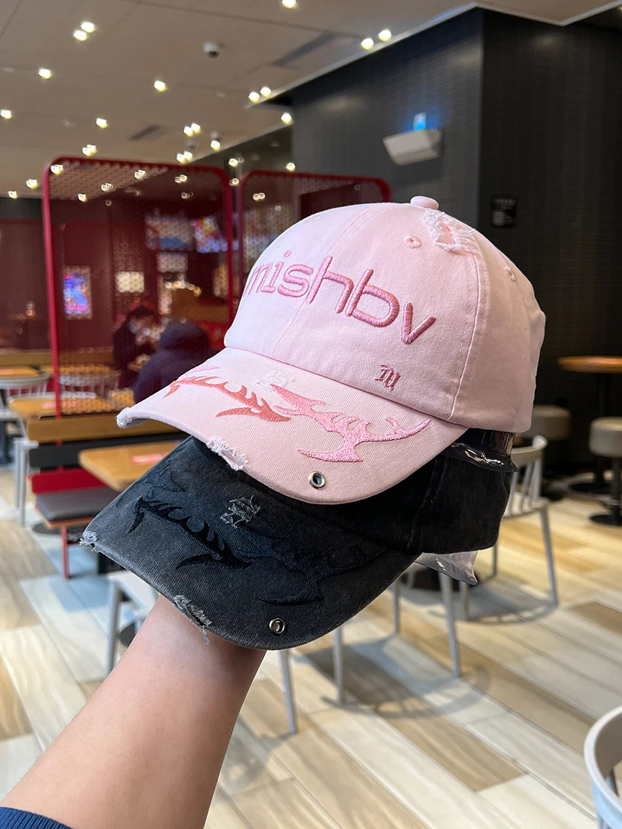 Fashionable Face-Looking Small Curved Brim American Retro Tattered Jeans Baseball Cap Versatile New Deep Top Peaked Cap