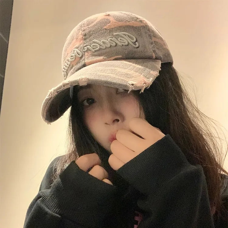 Street Tide Brand Three-Dimensional Embroidery Camouflage Baseball Cap Female Face Little Wild Peaked Cap