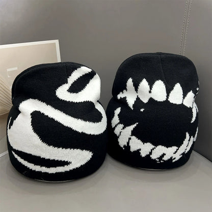 Women Hat Knitting Beanies Goth Tooth Caps Men Y2k Streetwear Winter Fashion Pullover Kpop Harajuku Vintage Warm Hip Hop Unisex