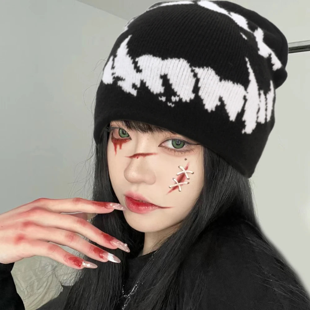 Women Hat Knitting Beanies Goth Tooth Caps Men Y2k Streetwear Winter Fashion Pullover Kpop Harajuku Vintage Warm Hip Hop Unisex