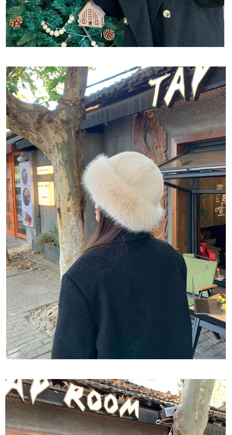 New Women's Fashion Fur Cap Fur Hat Autumn And Winter Fur Hats Mongolian Hat Brimless Plush Fluffy Skiing Riding Warm Caps