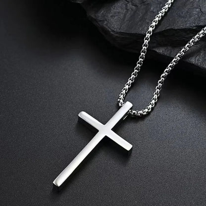 New Stainless Steel Cross Pendant Necklace for Men Women Minimalist Jewelry Male Female Necklaces Silver Color Sweater Chain