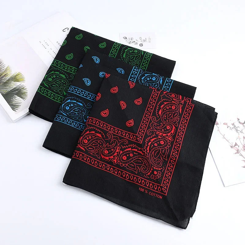 Black Popular Hip Hop Printed Cashew Flower Bandana Men Women Outdoor Headbands Square Scarves Boys/Girls Hair Accessories Gift