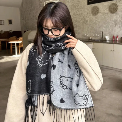 Sanrio Hello Kitty Scarf Kawaii Japanese Style Scarf Lolita Uniform Decoration Winter Keep Warm Anime Cartoon Scarf Girls Gift