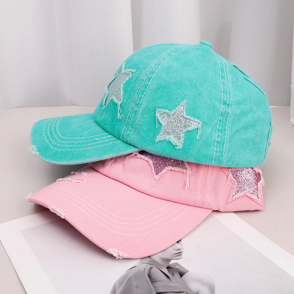 Retro Y2K Star Washed Denim Hole star Baseball cap Snapback Hats Autumn Summer fishing Hat Men Women Caps Casquette hats Gorras