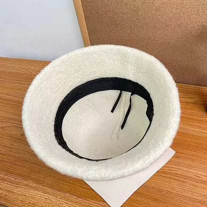 Japanese Style Simple Wool Bucket Hat for Women Solid Fisherman Hat Autumn Winter Versatile Fashion Outdoor Warm Panama Cap