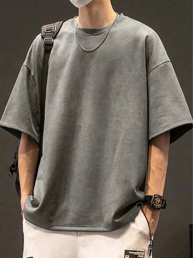 Suede T-shirt Fashion Hip Hop Streetwear Anti-wrinkle Short Sleeve Suede T Shirt Men Women Loose Harajuku Summer Casual Tee Top