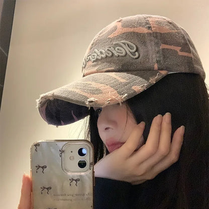 Street Tide Brand Three-Dimensional Embroidery Camouflage Baseball Cap Female Face Little Wild Peaked Cap