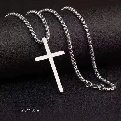 New Stainless Steel Cross Pendant Necklace for Men Women Minimalist Jewelry Male Female Necklaces Silver Color Sweater Chain