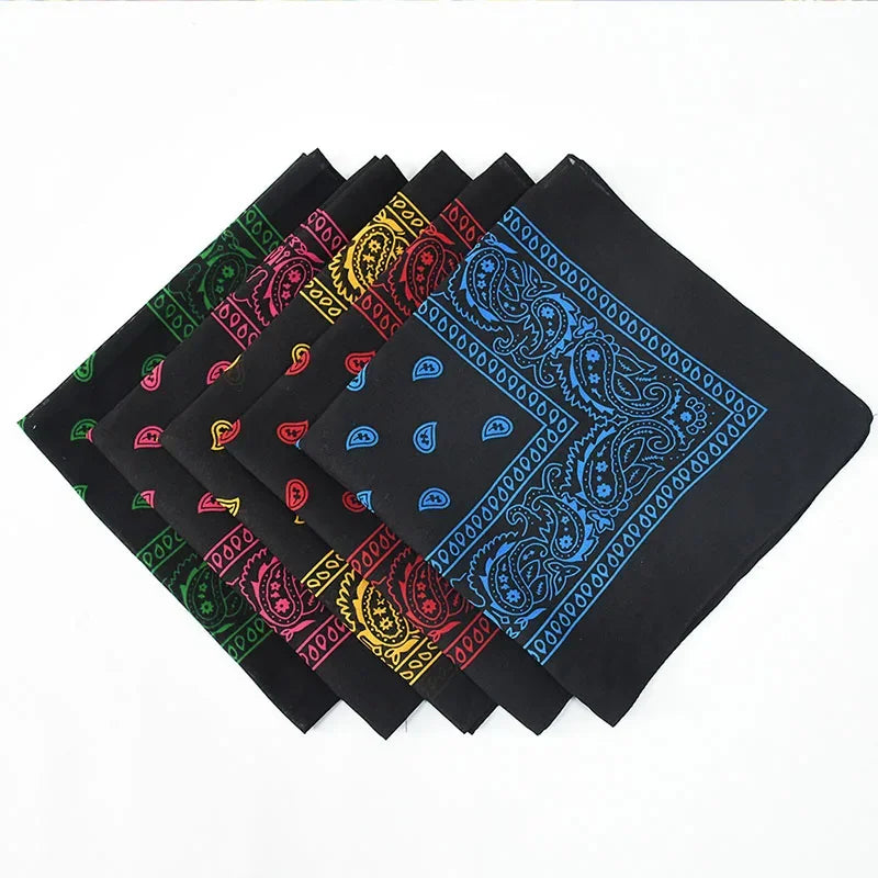 Black Popular Hip Hop Printed Cashew Flower Bandana Men Women Outdoor Headbands Square Scarves Boys/Girls Hair Accessories Gift