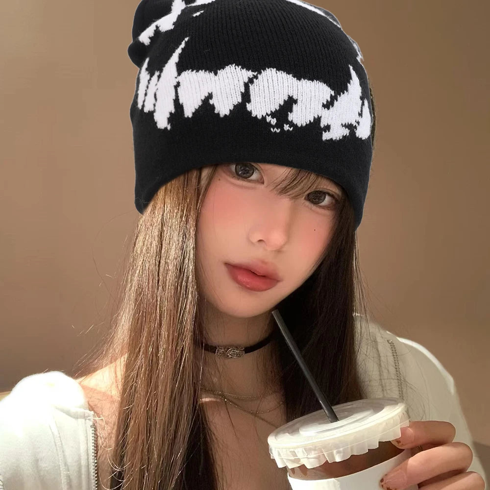 Women Hat Knitting Beanies Goth Tooth Caps Men Y2k Streetwear Winter Fashion Pullover Kpop Harajuku Vintage Warm Hip Hop Unisex