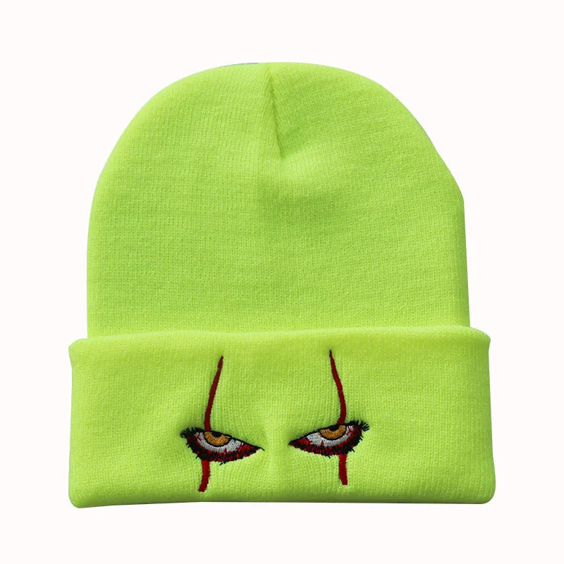 Embroidered Woolen Beanies Hat Scary Clown Eyes Knitted Hat Warm Hedging Hip-hop Hat Woolen Halloween Hat Beanies 100pcs