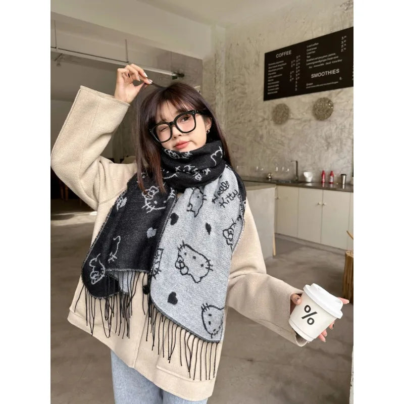 Sanrio Hello Kitty Scarf Kawaii Japanese Style Scarf Lolita Uniform Decoration Winter Keep Warm Anime Cartoon Scarf Girls Gift