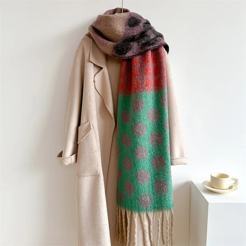 Autumn Winter Vintage Imitation Cashmere Dot Scarves Men Women Luxury Long Warm Scarf Fashion Tassel Neckerchief Thickened Shawl