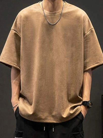 Suede T-shirt Fashion Hip Hop Streetwear Anti-wrinkle Short Sleeve Suede T Shirt Men Women Loose Harajuku Summer Casual Tee Top