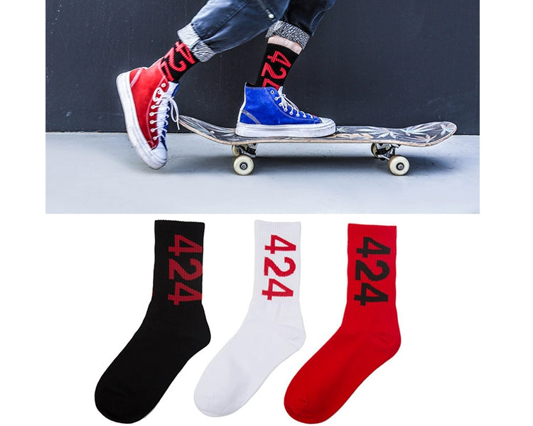 Street Letters Hip Hop Skate Socks Men's Fashion Trendy Hip Hop Mid-High Tube Socks Women's INS Sports Stockings Fashion